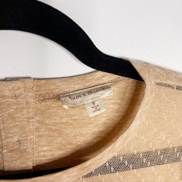 New Hem & Thread Small Peachy Orange Burnout Long Sleeve Lace Inset Button Back - Picture 7 of 9